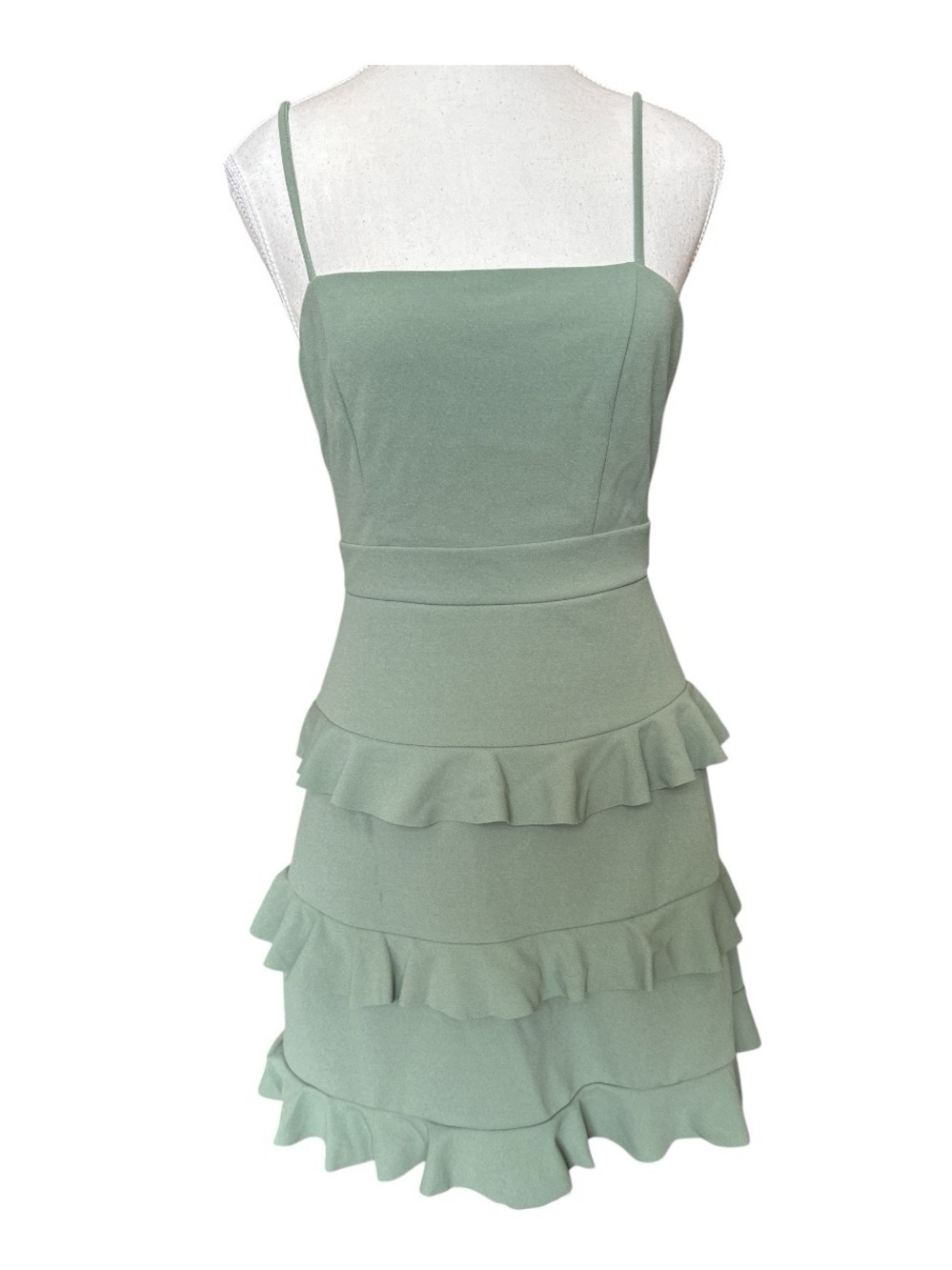 Altar'd State Sage Green Tiered Ruffle Mini Dress w/ Back Bow - NWT Sz Small